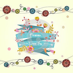 Vector cute card with ribbon and flowers