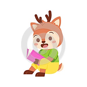 Vector Cute Cartoon Animal Reading Isolated Illustration