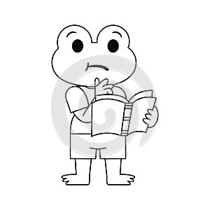 Vector Cute Cartoon Animal Reading Isolated Illustration