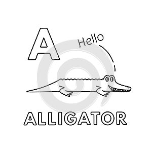 Vector Cute Cartoon Animals Alphabet. Alligator Coloring Pages