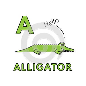 Vector Cute Cartoon Animals Alphabet. Alligator Illustration