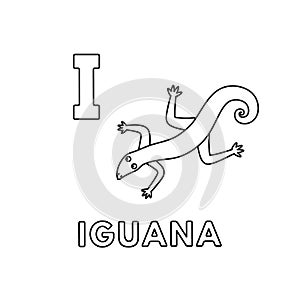 Vector Cute Cartoon Animals Alphabet. Iguana Coloring Pages