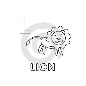 Vector Cute Cartoon Animals Alphabet. Lion Coloring Pages