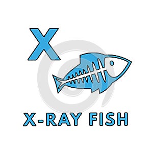 Vector Cute Cartoon Animals Alphabet. X-ray fish Illustration