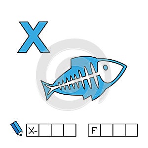 Vector Cute Cartoon Animals Alphabet. X-ray fish Illustration