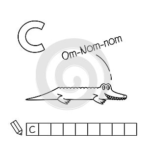 Vector Cute Cartoon Animals English Alphabet. Crocodile Coloring Pages