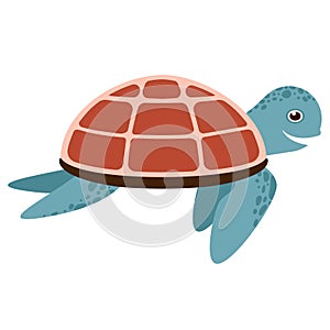 Vector cute cartoon blue turtle with red shell isolated on white background. Vector illustration EPS.10