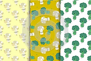 Cartoon broccoli and cauliflower pattern