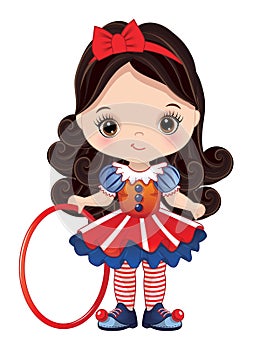 Vector Cute Cartoon Circus Girl Holding Hoop