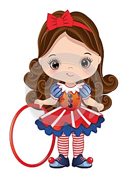 Vector Cute Cartoon Circus Girl Holding Hoop