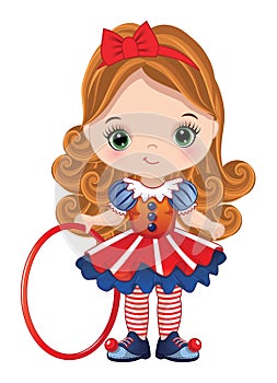 Vector Cute Cartoon Circus Girl Holding Hoop