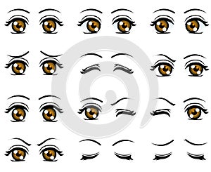 Vector cute cartoon girl eyes in different emotion