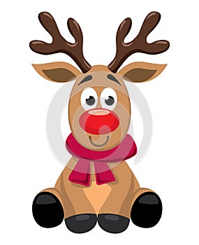 Vector cute cartoon of red nosed reindeer toy, rudolph