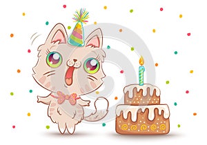 Cat with Birthday cake