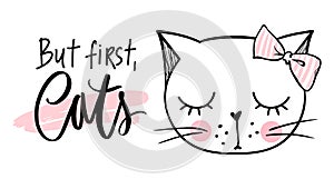 Vector cute cat illustration. Hand drawn Stylish kitten. Doodle Kitty.