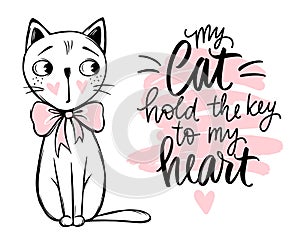 Vector cute cat illustration. Hand drawn Stylish kitten. Doodle Kitty.