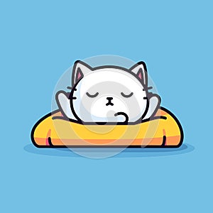 Vector of a cute cat peacefully sleeping on a soft pillow against a vibrant blue background