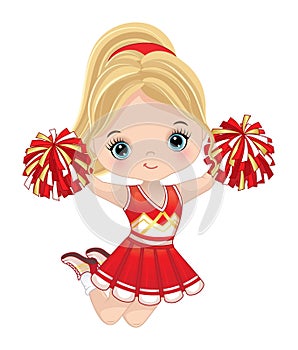 Vector Cute Cheerleader with Pom Poms Jumping