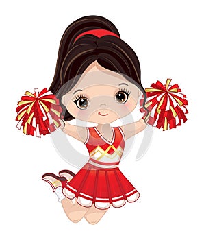 Vector Cute Cheerleader with Pom Poms Jumping