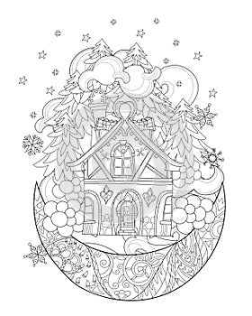 Vector cute christmas fairy tale town doodle.