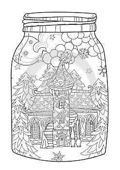 Vector cute christmas fairy tale town doodle.