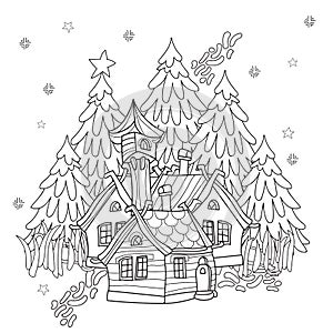 Vector cute christmas fairy tale village doodle.