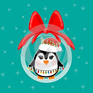 Vector cute Christmas penguins, clothing. Animal characters designs.