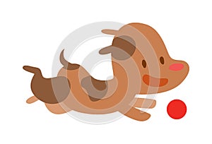 Vector Cute Doggy play and running with red ball