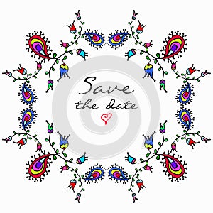 Vector cute doodle colorful floral frame