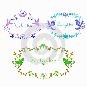 Vector cute doodle colorful floral frames