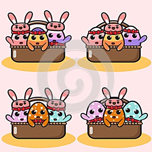 Vector cute for Easter Egg Hunt with colored eggs inside basket.