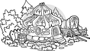 Vector cute fairy tale house.Vector line illustration.