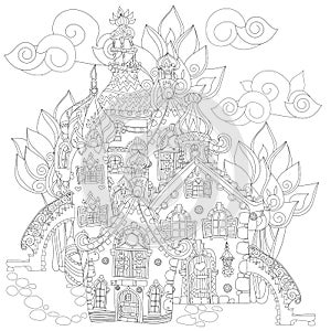 Vector cute fairy tale town doodle