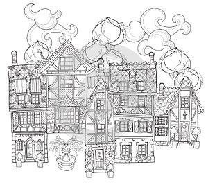 Vector cute fairy tale town doodle