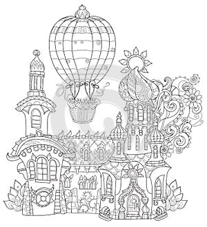 Vector cute fairy tale town doodle