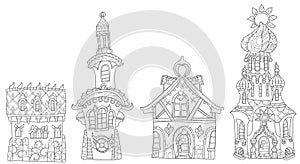 Vector cute fairy tale town doodle