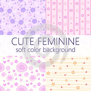 Vector cute feminine pattern background with beautiful soft color