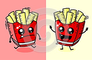 Vector cute french fries mascot with different pose