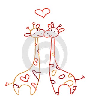 Vector cute giraffes in love.