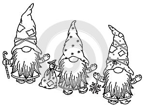 Vector  cute gnomes cartoons, black  silhouette.