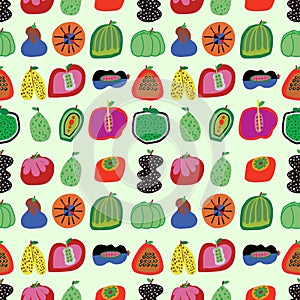 Vector cute hand-drawn vegetables and fruits illustration seamless repeat pattern