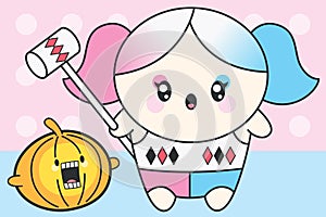 Vector Cute Kawaii Girl In Halloween Costume