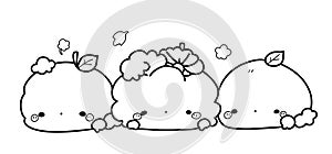 A vector of a cute kawaii pumpkins in black and white coloring,coloring page halloween.