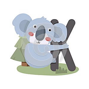 Vector cute kids animal alphabet. Letter K for the koala.