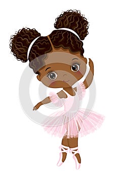 Vector Cute Little African American Ballerina Dancing