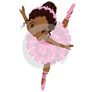 Vector Cute Little African American Ballerina Dancing