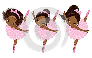 Vector Cute Little African American Ballerinas with Various Hairstyles