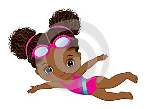 Vector Cute Little African American Girl Learning to Swim