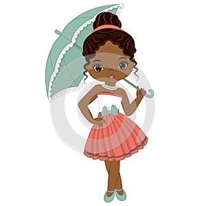 Vector Cute Little African American Girl in Retro Style