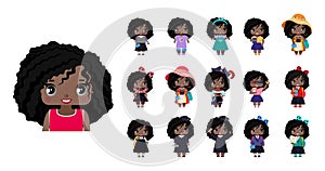 Vector cute little African American girls